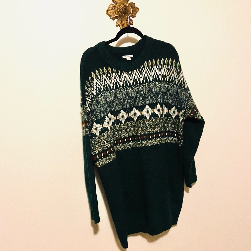 American Eagle Fair Isle Sweater Dress Emerald Green with Pattern